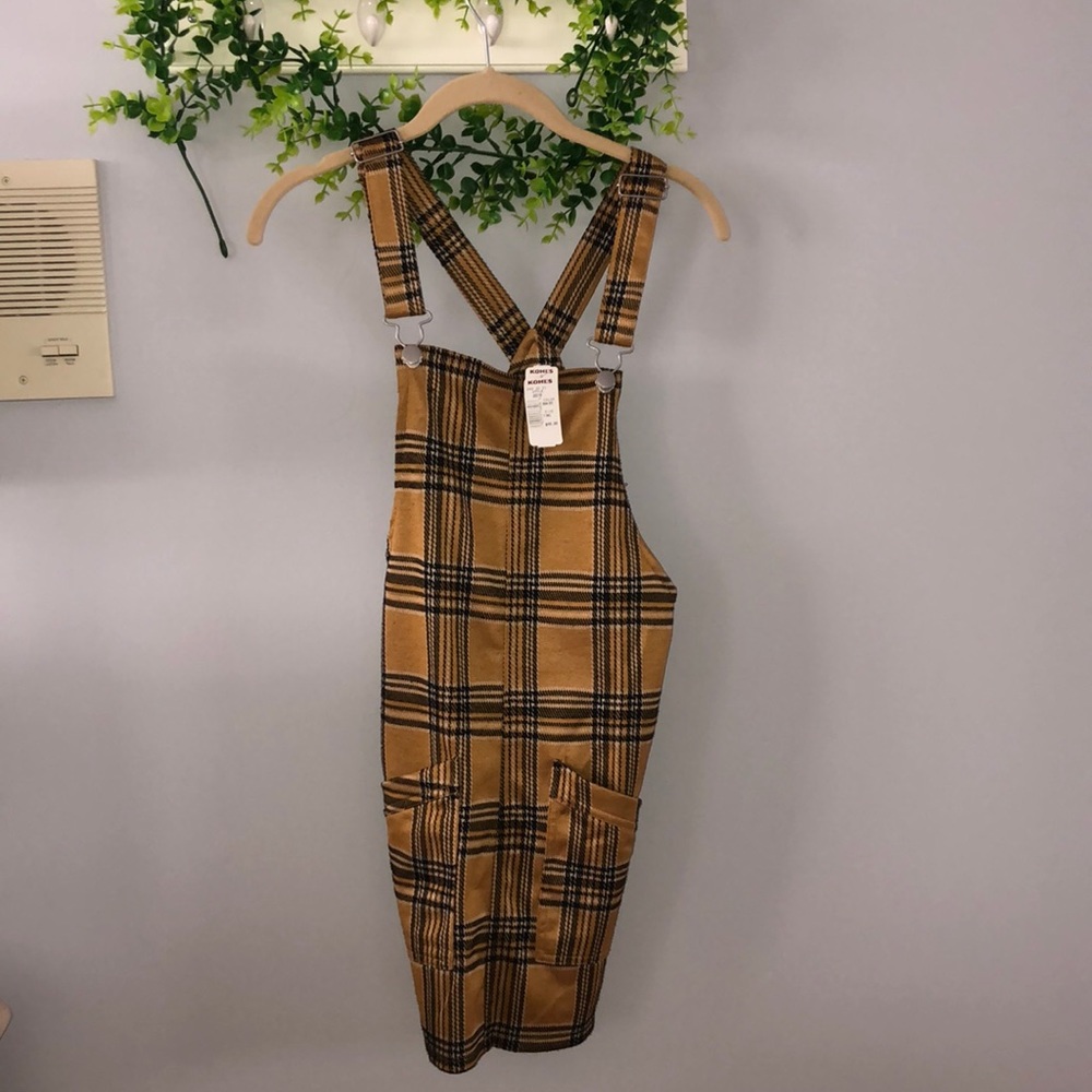Plaid pinafore mini dress